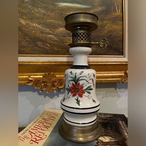 Vtg White Milk Glass Hand Painted Floral Electric Table Lamp 11" Tall